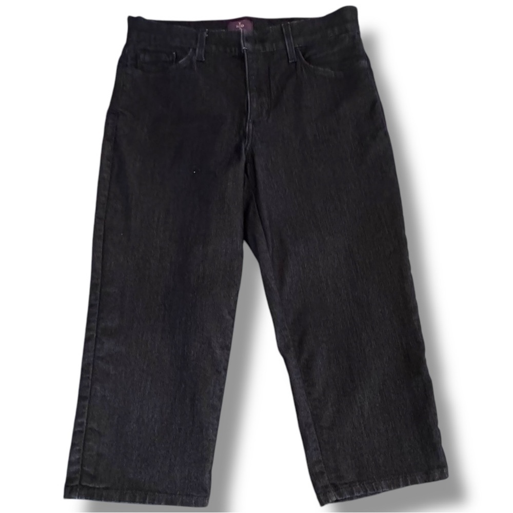 NYDJ Size 8 Black Denim High Waist Cropped Jeans w/Lift Tuck Technology